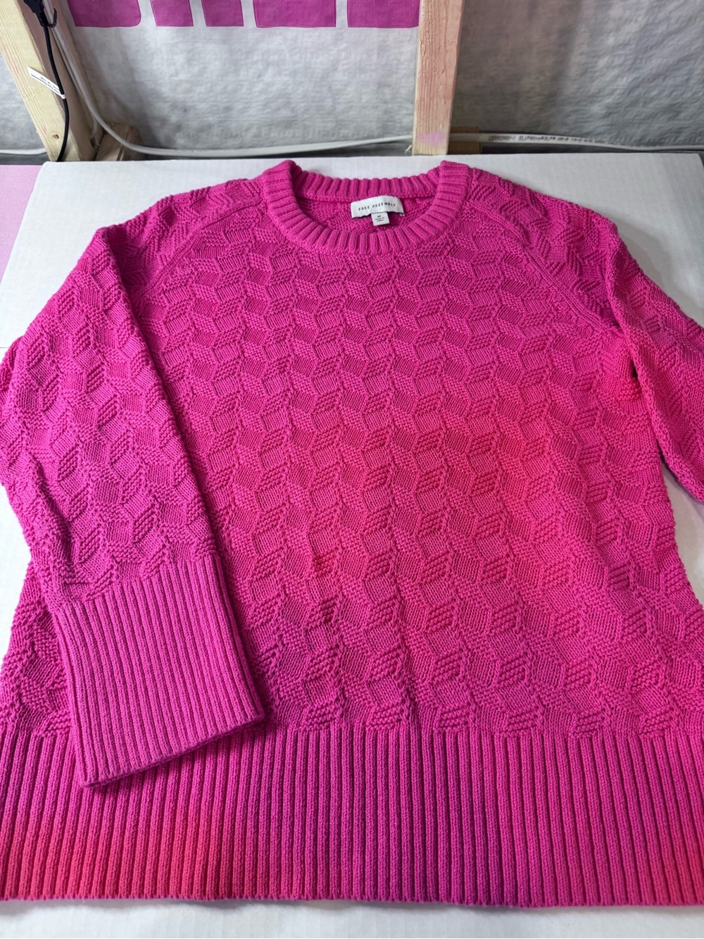 Free Assembly Fuchsia Textured Crewneck Sweater
